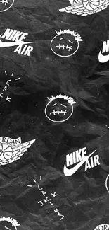 Black wallpaper featuring Nike Air logos and creative design patterns.