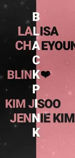 Black and pink wallpaper with names and heart symbol for mobile.