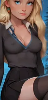 Anime blonde character in stylish pose.