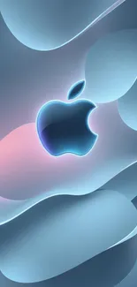 Sleek Apple logo on blue fluid background.