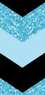 Blue glitter chevron wallpaper with black accents for mobile device.