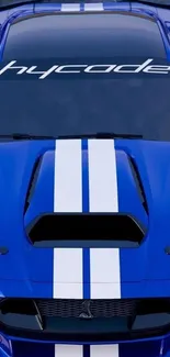 Blue sports car with racing stripes wallpaper.