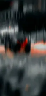 Blurred art of a racing car with vibrant orange and gray tones.