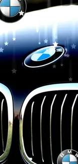 Stylish BMW car grill with stars and iconic logo in black color.