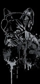 Stylish bulldog with splash design on a black background.