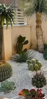 Cactus garden with diverse plants and light green hues.