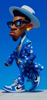 Cartoon character in stylish blue outfit.