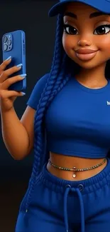 Stylish cartoon girl holding a phone.