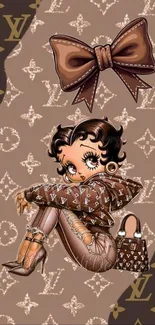 Chic cartoon character wallpaper with luxury elements.