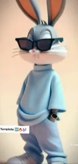 Stylish cartoon rabbit wearing sunglasses and a casual outfit.