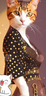 Stylish cat art with polka-dot outfit, perfect for mobile wallpaper.