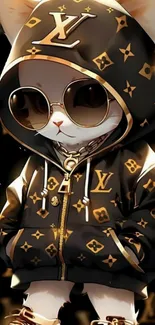 Cute cat in luxury branded hoodie with sunglasses