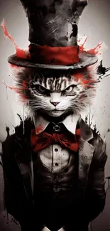 Cat in suit with top hat and red bow tie wallpaper.