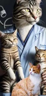 Cats in a veterinarian coat mobile wallpaper, perfect for pet lovers.