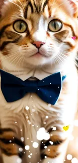 Cute cat with a blue bow tie and colorful accents.