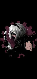 Anime-style character with sword on a dark background wallpaper.