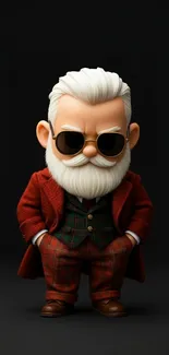 Stylish cartoon character in red suit with sunglasses on a black background.
