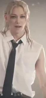Stylish character in white shirt and black tie