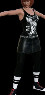 A stylish animated character in punk attire on a black background wallpaper.