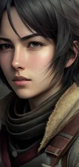 Lifelike character portrait with artistic flair on mobile wallpaper.