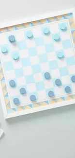 Stylish checkers board with pastel colors and game pieces.