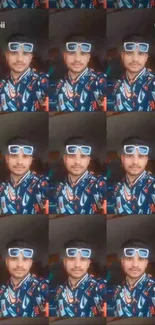 Collage of person wearing sunglasses in stylish pattern.