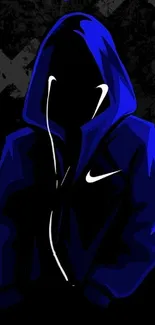 Dark-themed, blue hoodie wallpaper with bold design.