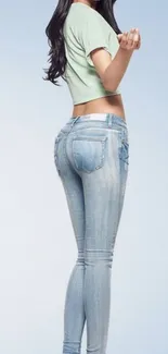 Stylish denim jeans and casual top fashion wallpaper.