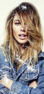 Person in a stylish denim jacket posing against a neutral background.