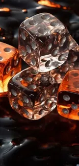 Glossy orange dice on sleek black background wallpaper.