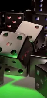 3D metallic dice stacked with colorful accents.