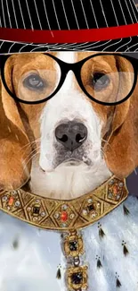 Vintage-clad dog with glasses and hat mobile wallpaper.