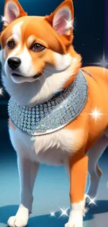 A chic corgi with a diamond collar on a stylish background.