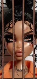 Fashionable doll art behind bars mobile wallpaper.