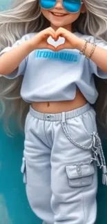 A fashionable doll with silver hair and sunglasses, posing stylishly.