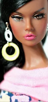 Stylish doll with elegant earrings and a fashionable look.