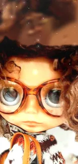 Doll with large glasses and curly hair, stylish mobile wallpaper.