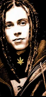 Portrait of a man with dreadlocks in sepia tone, stylish artistic design.