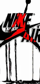 Nike silhouette in red and black dripping design wallpaper.