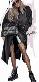 Illustration of a stylish fashion icon in bold attire with a chic look.