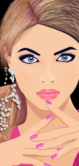 Stylish female portrait with pink tones and elegant design features.