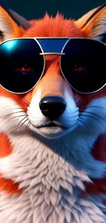 Fox wearing aviator sunglasses with dark background, stylish and vibrant design.