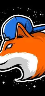 Stylish fox with blue cap on cosmic mobile wallpaper.