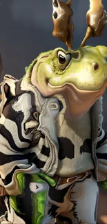 Whimsical frog in striped jacket