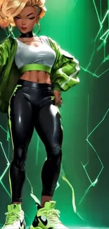 Stylish anime art with green and black outfit