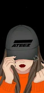 Stylish girl with ATEEZ cap mobile wallpaper.