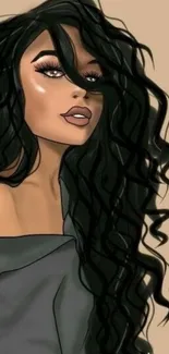 Stylish cartoon girl with black hair