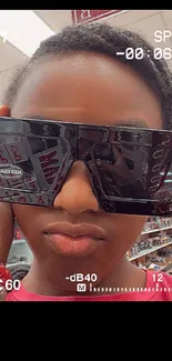 Close-up of stylish sunglasses in store setting.