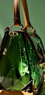 Shiny green transparent handbag with elegant design.