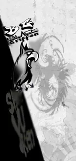 Artistic black and white griffon on unique phone wallpaper.